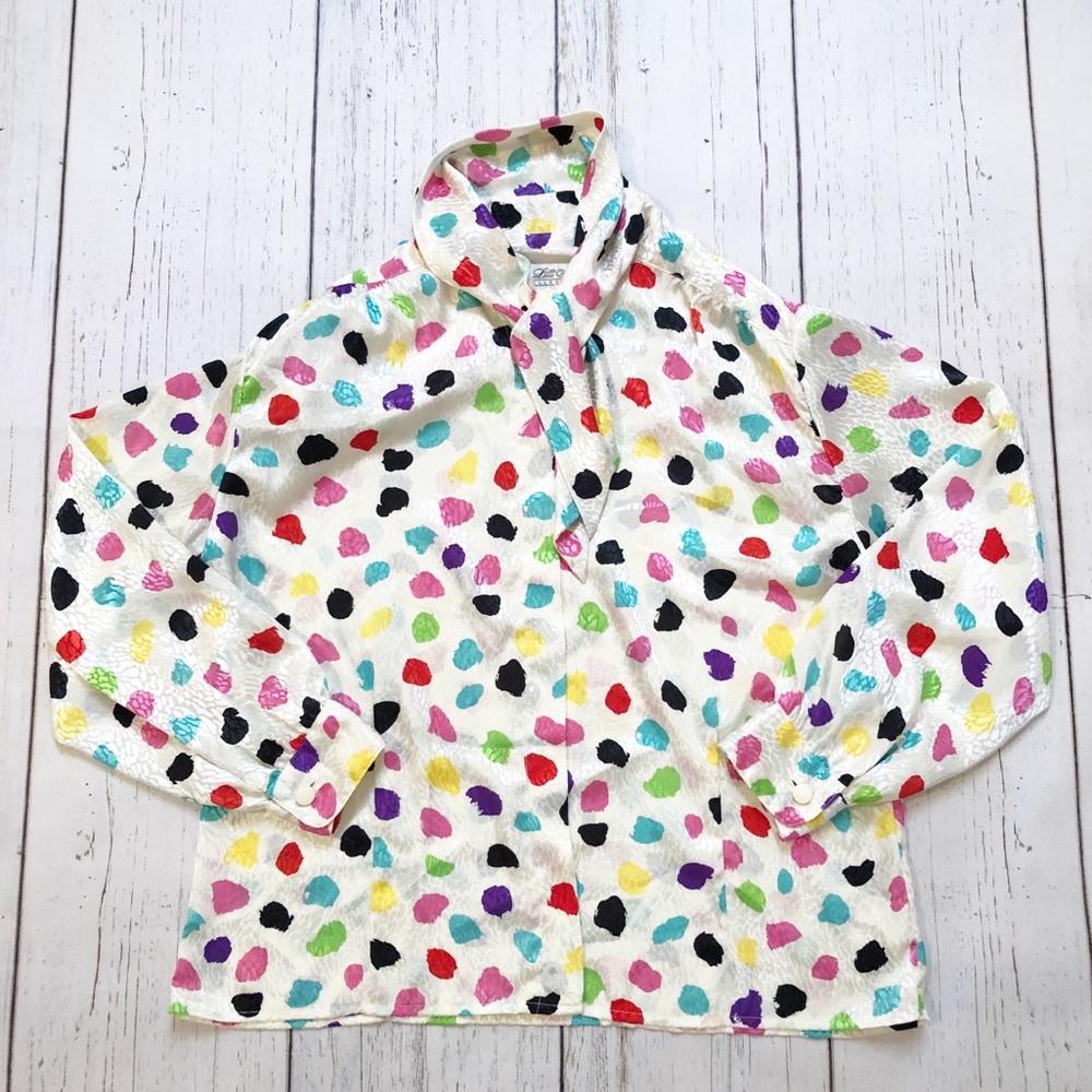 Lilli Ann Collections 70’s polka dot tie top M
